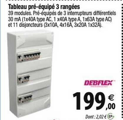 debflex tableau pré-équipé 3 rangées