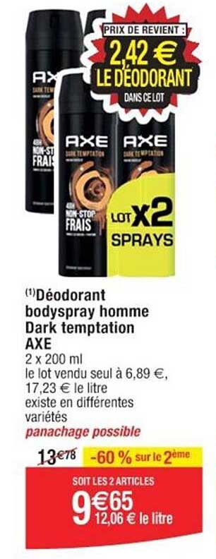déodorant bodyspray homme dadrk temptation axe