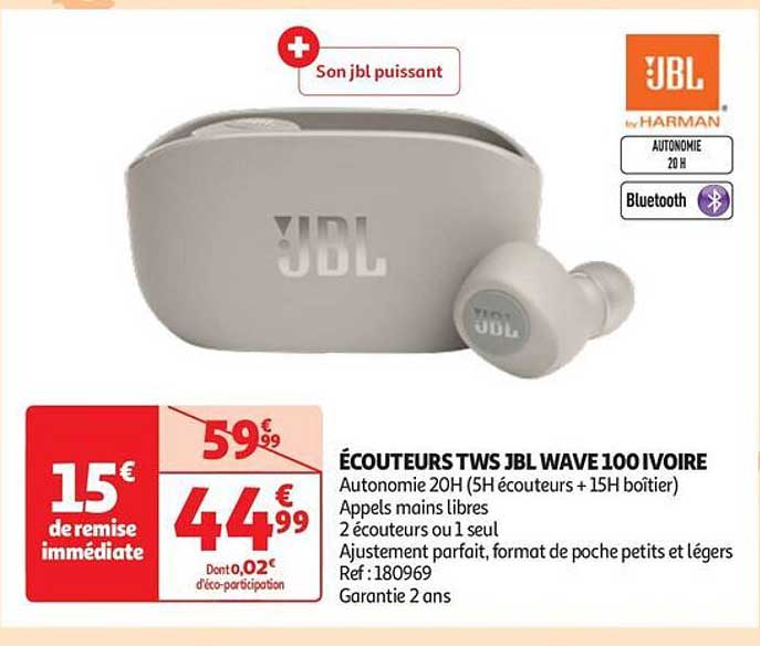 écouteurs tws jbl wave 100 ivoire