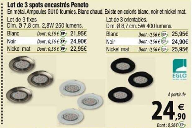 eglo lot de 3 spots encastrés peneto