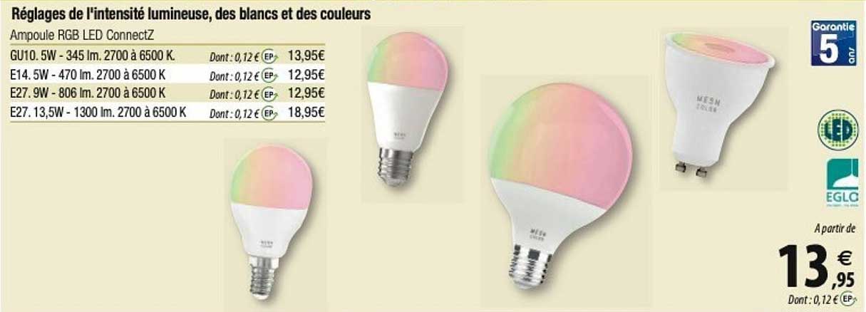eglo réglages de l'intensité lumineuse, des blancs et des couleurs