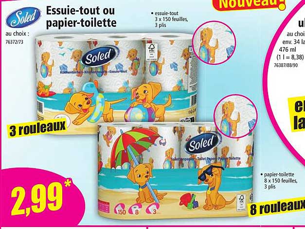 essuie-tout ou papier-toilette soled