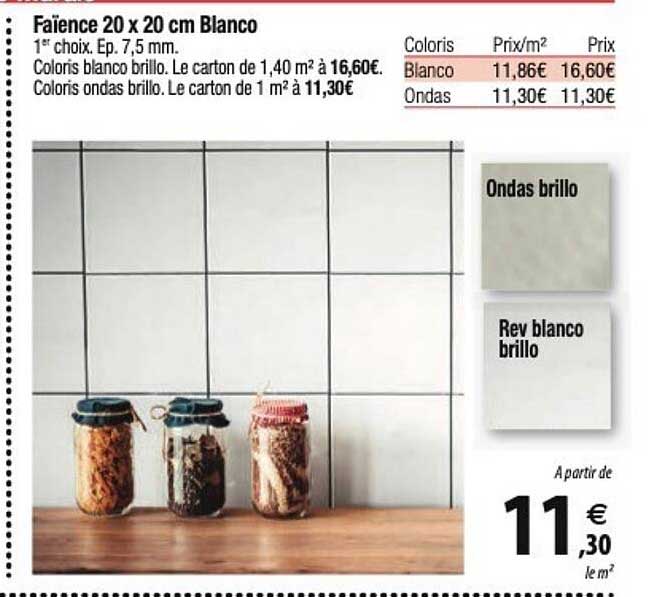 faïence 20 x 20 cm blanco