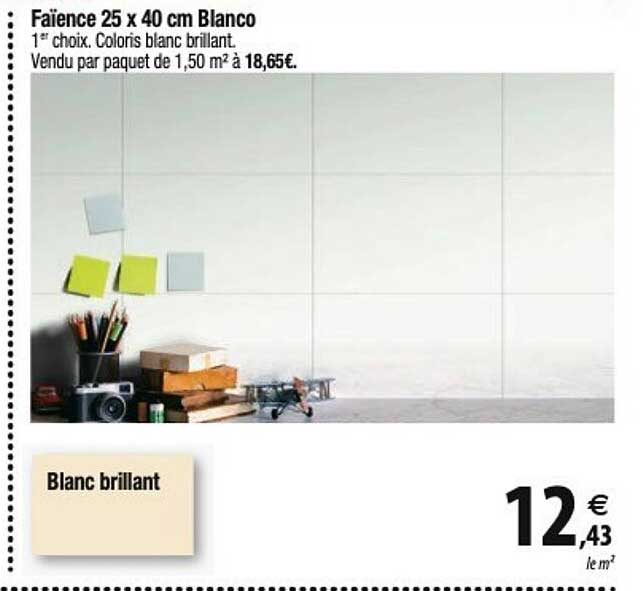 faïence 25 x 40 cm blanco