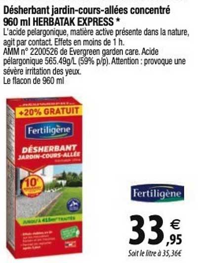Fertiligène Désherbant Jardin-cours-allées Concentré 960 Ml Herbatak Express