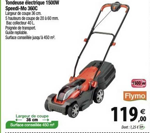flymo tondeuse électrique 1500w speedi-mo 360c