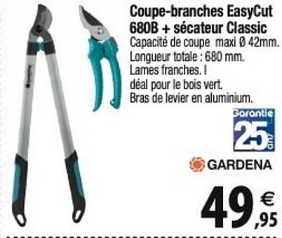 gardena coupe-branches easycut 680b + sécateur classic