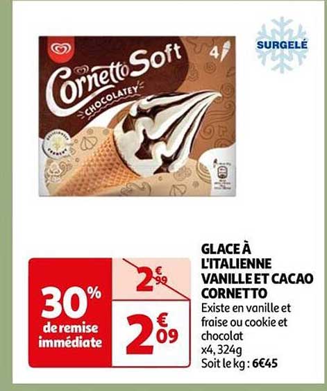 glace à l'italienne vanille et cacao cornetto