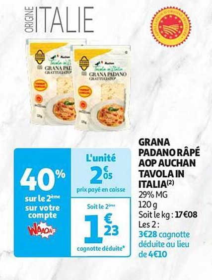 grana padano râpé aop auchan tavola in italia