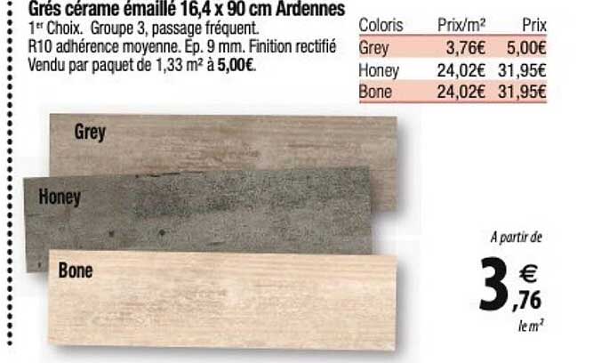 grés cérame émaillé 16,4 x 90 cm ardennes