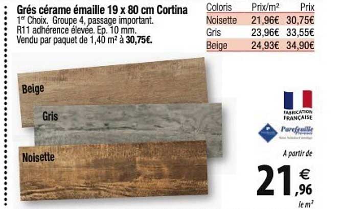 grés cérame émaillé 19 x 80 cm cortina