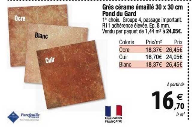 grés cérame émaillé 30 x 30 cm pond du gard