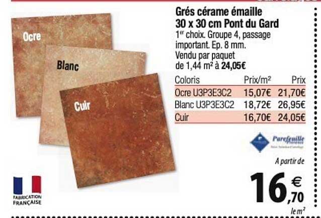 grés cérame émaillé 30 x 30 cm pont du gard