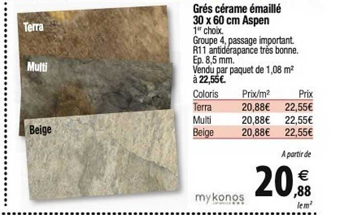 grés cérame émaillé 30 x 60 cm aspen