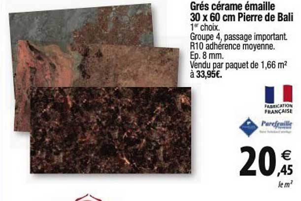 grés cérame émaillé 30 x 60 cm pierre de bali