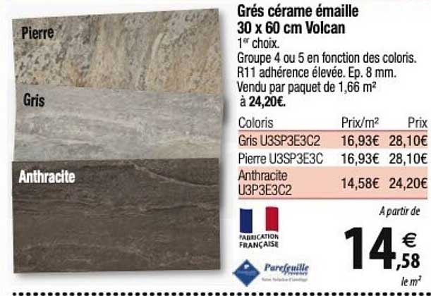grés cérame émaillé 30 x 60 cm volcan