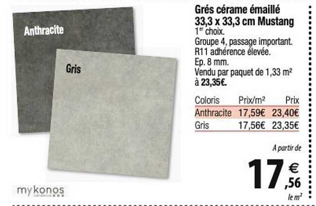 grés cérame émaillé 33,3 x 33,3 cm mustang