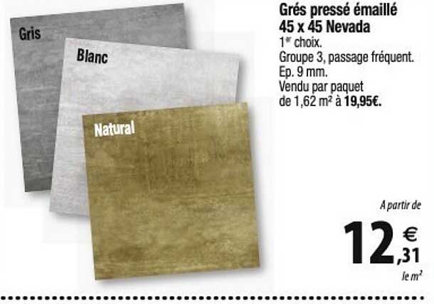 grés cérame émaillé 45 x 45 nevada