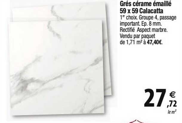 grés cérame émaillé 59 x 59 calacatta