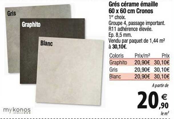 grés cérame émaillé 60 x 60 cm cronos
