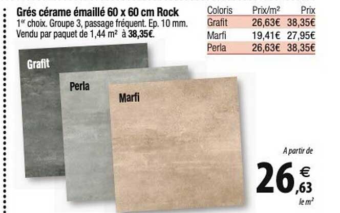 grés cérame émaillé 60 x 60 cm rock