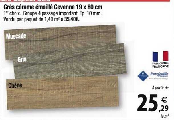 grés cérame émaillé cevenne 19 x 80 cm