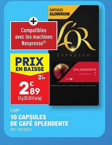 L'or 10 Capsules De Café Spendente