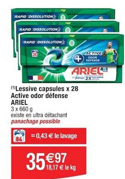 lessive capsules x 28 active odor défense ariel