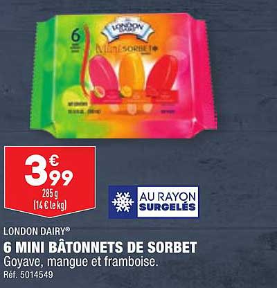 London Dairy 6 Mini Bâtonnets De Sorbet