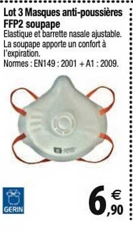 lot 3 masques anti-poussières ffp2 soupape