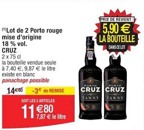 lot de 2 porto rouge mise d'origine 18% vol. cruz