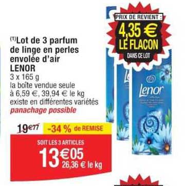 lot de 3 parfum de linge en perles envolée d'air lenor