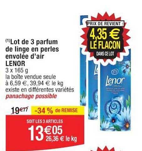 lot de 3 parfum de linge en perles envolée d'air lenor