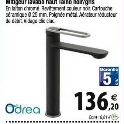 mitigeur lavabo haut laino noir/gris odrea
