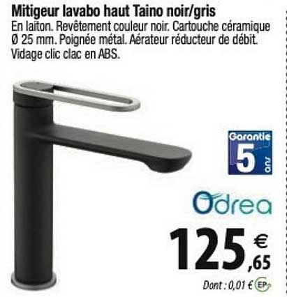 mitigeur lavabo haut tino noir/gris odrea