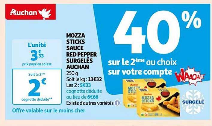 mozza sticks sauce red pepper surgelés auchan