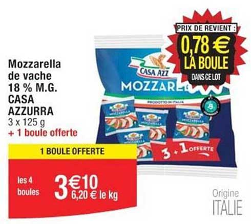 mozzarella de vache 18 % m.g. casa azzurra