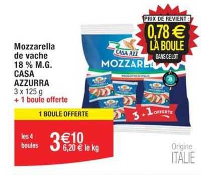 mozzarella de vache 18% m.g. casa azzurra