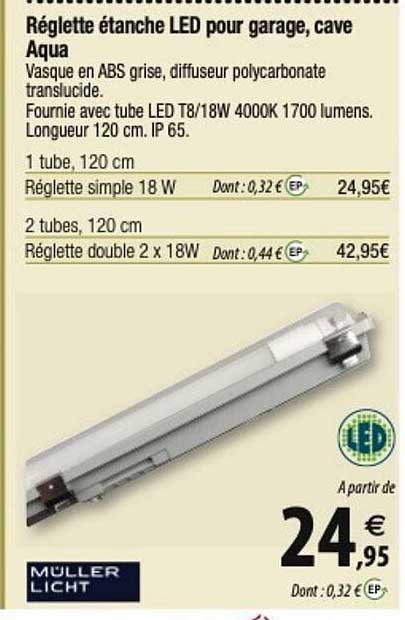 müller licht réglette étanche led pour garage, cave aqua