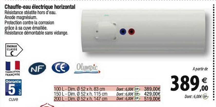 olymlpic chauffe-eau électrique horizontal