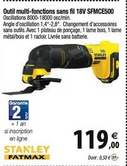 Outil Multi-fonctions Sans Fil 18v Smfe500 Stanley Fatmax