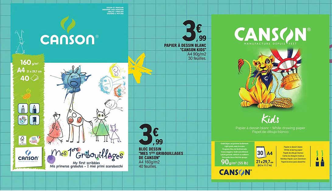 papier à dessin blanc "canson kids"bloc dessin "mes 1ers gribouillages de canson"