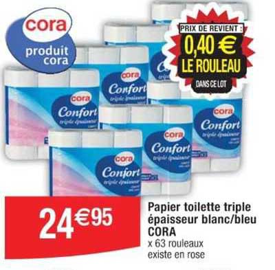 papier toilette triple épaisseur blanc/bleu cora