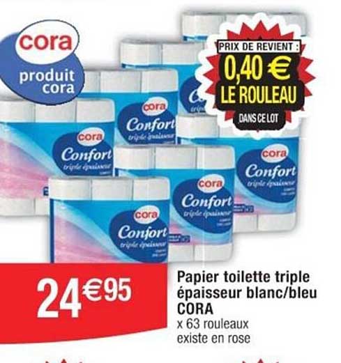 papier toilette triple épaisseur blanc/bleu cora
