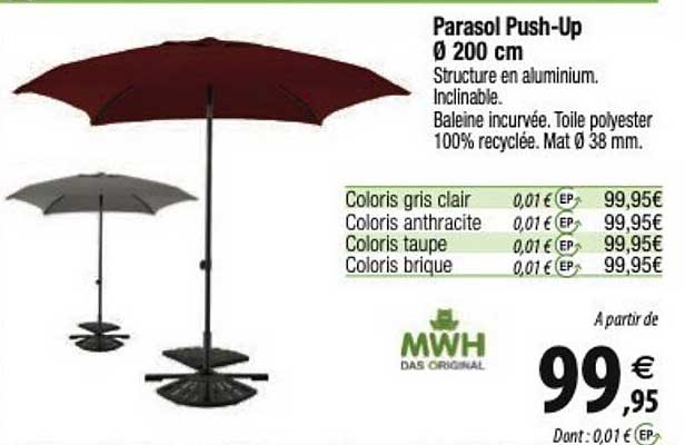 parasol push-up ø 200 cm mwh