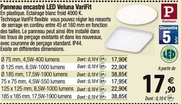 paulmann panneau encastré led veluna varifit