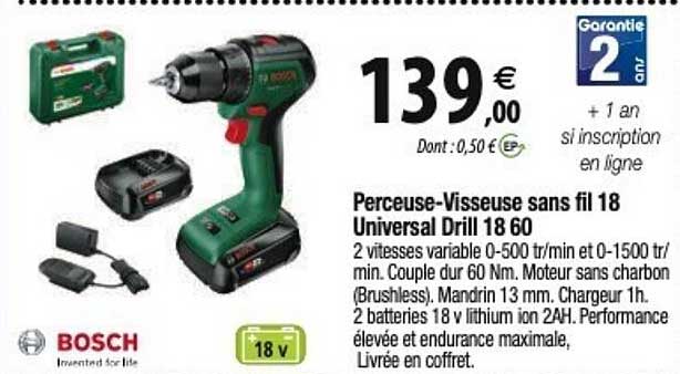 perceuse-visseuse sans fil 18 v universal drill 18 60 bosch