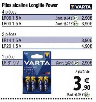 piles alcaline longlife power varta