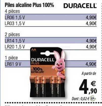 piles alcaline plus 100% duracell