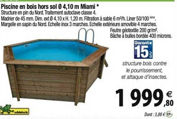 piscine en bois hors sol ø 4,10 m miami